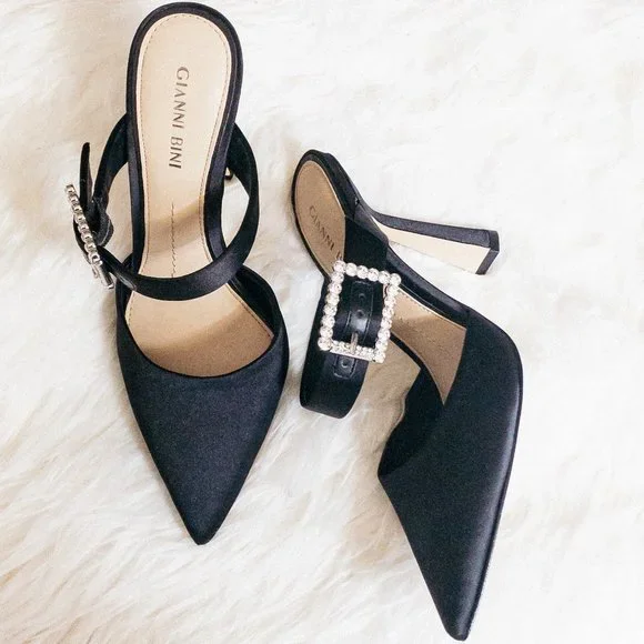 GIANNI BINI Black Satin Maleenah Mules Size 7 - G0222 - Picture 2 of 11